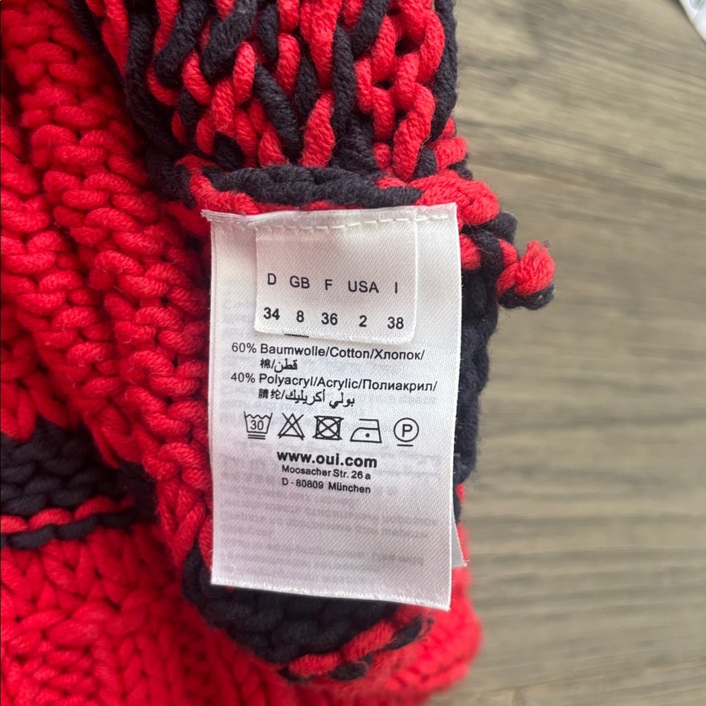 OUI | Red Patterned Knit Duster Button Up Sweater Made in Germany Size 2 - Picture 8 of 11